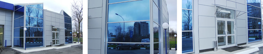 Остекление фасадов магазинов большими стеклопакетами Ликино-Дулёво